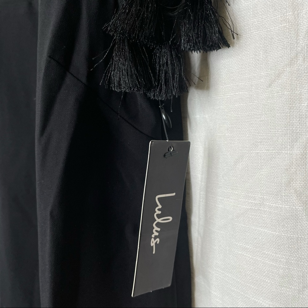 Lulus Iced Latte Black Tassel Mini Dress Sheer Short Shift - Picture 3 of 12